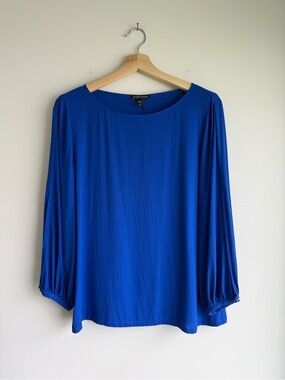 Eileen Fisher 100% Silk Cobalt Blue Balloon Sleeve Blouse Small